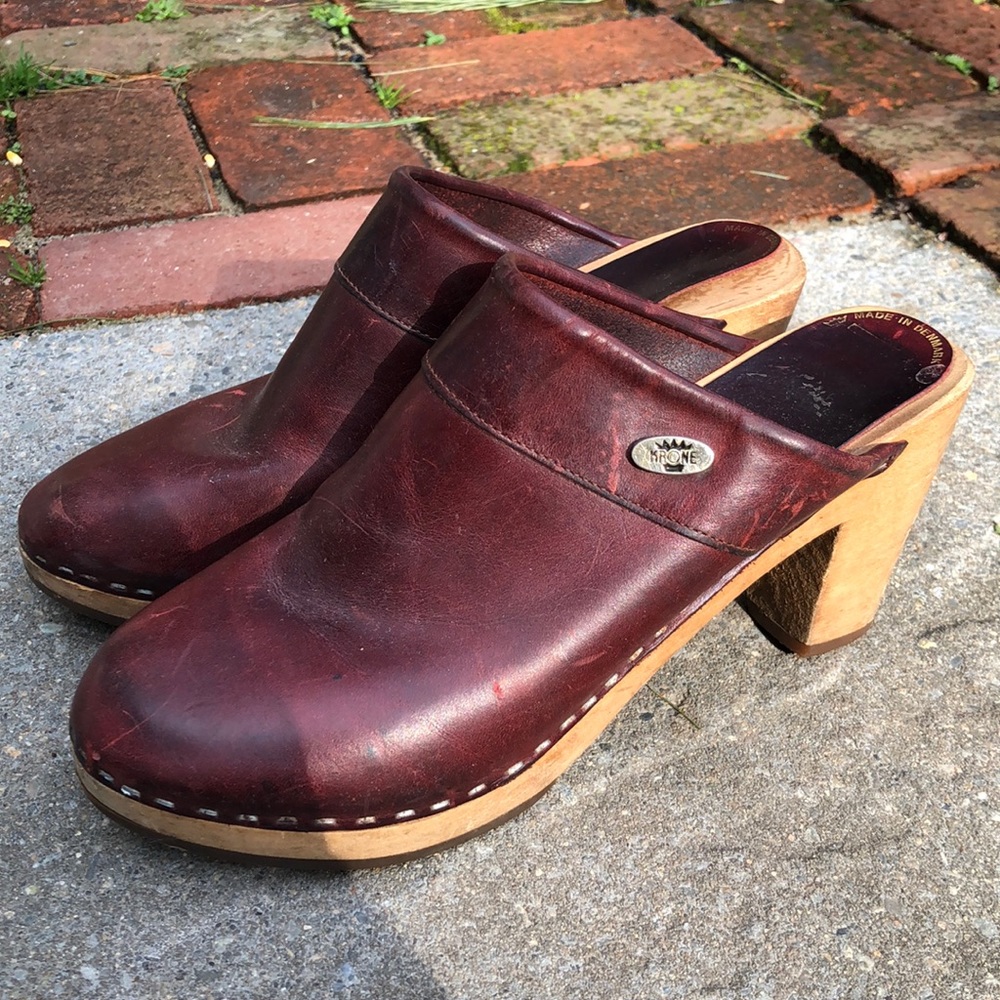 Burgundy Krone Danish Clog Heels